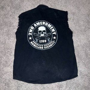 2011 Hot Leathers Black Cutoff Sleeves Men's Large 2A 2nd Amendment Biker Vest